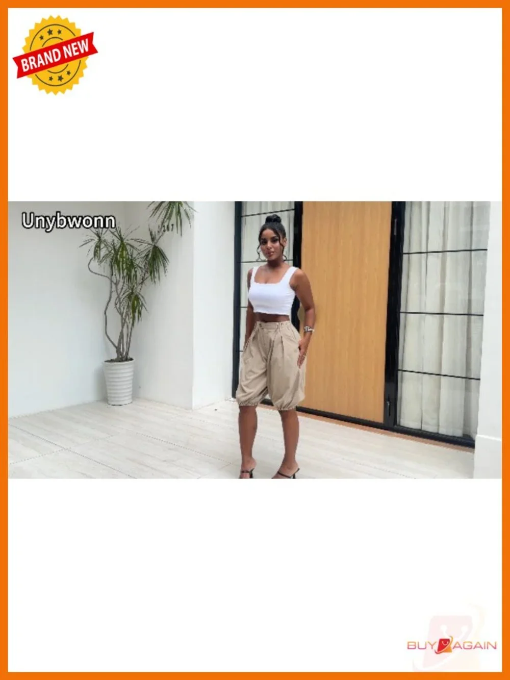 Bermuda Shorts for Women Baggy Knee Length Elastic Waist High Waisted Wide Leg